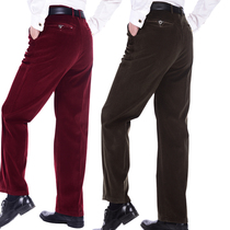 qiu dong kuan corduroy pants middle-aged mens tiao sweat pants straight loose middle-aged and elderly people casual pants long mens clothing