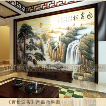 Modern art glass entrance Living room TV background wall screen partition Carved gold leaf welcome pine landscape painting
