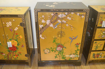 Gold foil hand-drawn new Chinese classical furniture double door cabinet shoe cabinet locker gold foil flower and bird
