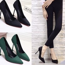 Professional shoes black single heel shoes women Spring 2018 new small heel shoes pointed Four Seasons high heels red women shoes