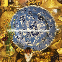 LACESHABBY foreign trade export retro style British porcelain hand painted cobalt blue floral relief bone porcelain salad plate