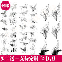 Whale black and white minimalist geometric animal waterproof long-lasting flower arm creative hipster Pikachu tattoo sticker anime