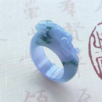 Mingkai jade jade Myanmar natural A goods Jade ice Violet floating flower Pixiu ring men and women with certificate