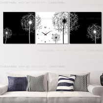 Frameless wall clock living room triple Crystal painting sofa wall decoration painting black and white dandelion meter box mural clock