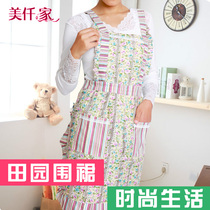 Korean fashion apron cute work clothes chef waist double pocket oil proof waterproof kitchen apron wholesale