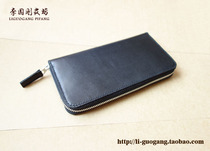  Li Guogang leather square black vegetable tanned leather cowhide leather zipper handbag long wallet(including zipper bag)