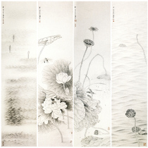  Gongbi Chinese painting white sketch background Physical print draft Lotus four screens 33*132 Total 4 pieces with color map p01T