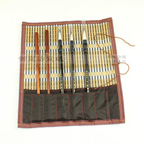 Bamboo pen curtain roll with 7 cloth bags 33*28 four sides of the study Four Treasures brush protection tool