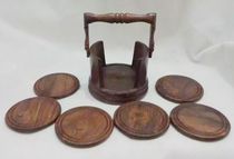 Tea cup mat Pakistani wood carved wooden coaster