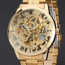 WINNER three-pin automatic fully hollowed back overdraft gear male and female casual mechanical steel band watch D126