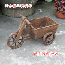 Carbonized anticorrosive wooden rectangular bucket three-wheeled flower pot flower pot directly planted flower variety cute and unique