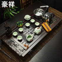 Haoxiang complete set of solid wood tea tray set induction cooker set purple sand ice crack kung fu tea set four in one