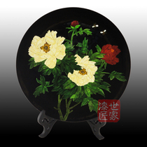 Fuzhou Sanbao Specialty Traditional Crafts Gift Detire Lacquered Ware Pendulum Pan Eggshell Inlaid Peony-Flowers for Fougui