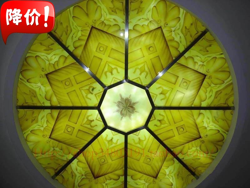 Custom atmosphere lobby villa frock art glass ceiling round golden rich shrouded