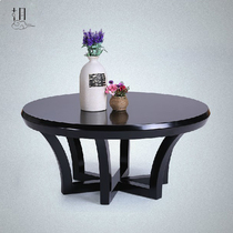 Modern Chinese style mandshurica solid wood black coffee table round tea table new Chinese sales office hotel home living room furniture