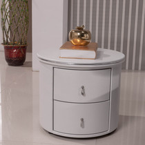 Bedroom white round bedside table Simple modern round bedside table Leather bedside cabinet European custom Black glass