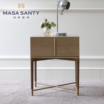 Modern minimalist solid wood bed head cabinet Stainless Steel Feet Master Bedroom Light Lavish Bedside Cabinet Nordic Lockers Luxurious