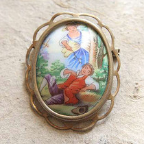 Western antique jewelry French porcelain 19 20-30 years LIMOGES LIMOGES hand-painted ceramic brooch