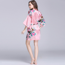 Ice silk morning robe pajamas Female bathrobe Summer sexy ice silk yukata Japanese style home clothes nightgown beauty salon guest robe