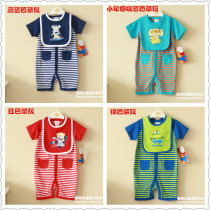 Summer paragraph baby khalaby baby one-piece clothes newborn cotton crewback pure cotton striped short sleeve round mouth suit with open crotch