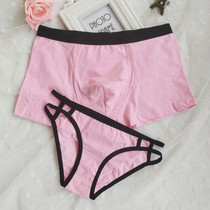 Gift boxed solid color sexy pure cotton couple underwear mens flat angle womens triangle low waist simple fun hot
