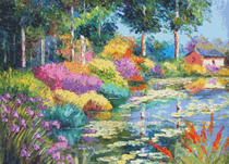 Cross-stitch electronic picture redrawing source file-rural lotus pond landscape living room painting style