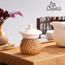 Hand-made Vietnamese rattan cover set lid pot cover holder bamboo cover stand creative tea ceremony zero match