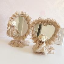 Mirror double-sided desktop lace bear double-sided cosmetic mirror desktop mirror dressing mirror desktop portable mirror