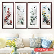 Han embroidery boutique plum orchid bamboo chrysanthemum four gentlemen strip screen hanging painting high-end decorative painting pure handmade embroidery finished painting gift