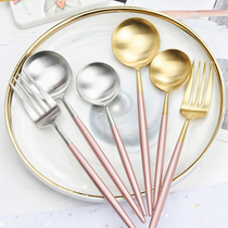 Ai home champagne pink gold 304 brushed stainless steel knife and fork spoon Western food tableware spoon chopsticks coffee spoon