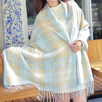  Winter Korean version thickened warm long fashion plaid shawl dual-use Korean autumn and winter wild tassel scarf women
