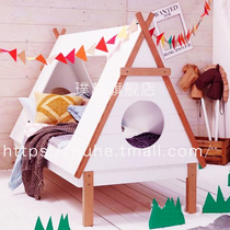 Childrens tree house bed solid wood simple childrens house bed bed bed small house bed Super personality childrens bed