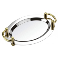 Stainless steel oval double ear mirror plate Gold ear silver ear mirror plate Fruit counting heart plate Cake basin