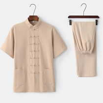 Cotton-tang outfit half-sleeved linen top pants