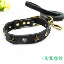 Anti-bite genuine leather collar flash drill Stars neck sleeves Bio-Kumagi dolls expensive side Shepherd dogfight dog chain dog rope