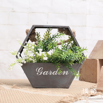 Do old wrought iron flowerpot vintage tin flower bucket vase dried flower irregular flowerpot florist ornaments