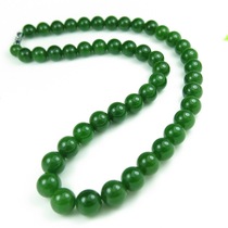 Xinjiang Hetian Jade Jasper necklace Kunlun jade spinach green round pearl jade necklace to buy a small gift Oh