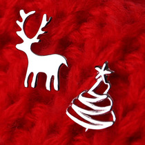 s925 sterling silver deer Christmas tree asymmetric earrings female