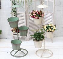  Wrought iron vintage bird multi-layer flower rack Balcony living room floor-to-ceiling flower rack made of old umbrella multi-meat basin