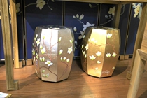Chinese furniture hand-painted furniture classical furniture traditional antique furniture hand-painted silver foil flower and bird round ancient stool NL264