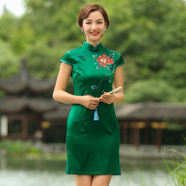 Silk cheongsam boutique Silk cheongsam skirt Tang suit retro style fashion summer dress short cheongsam dress