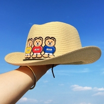 Childrens straw hats for men and women summer sun hats Korean seaside beach hats baby cool hats sunscreen sun hats summer