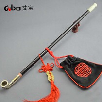 Aibao vintage handmade retro Jade cigarette mouth traditional copper inlaid dry tobacco bag pot solid wood thick rod tobacco pipe length