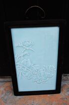 Qing Qianlong bean glaze carving flower and bird Camellia porcelain plate painting