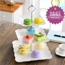 Ceramic relief cake rack Fruit double-layer three-layer plate Candy snack tray Wedding gift Tea Hotel restaurant Household