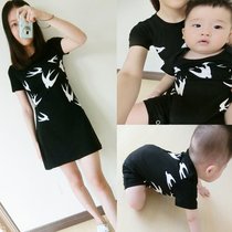 Baby parent-child clothing Q4 summer baby ha clothes climbing clothes three mother and daughter female female dress jumpsuit swallow breastfeeding skirt
