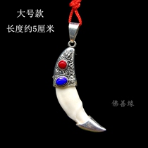 Large dog tooth necklace retro ethnic style black dog bone collar real dog tooth Amulet pendant for men and women jewelry