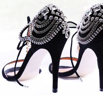 Korea handmade custom luxurious inlaid drill woman to taste fine with frosted cow leather fine heels and light lavish sandals