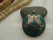Nepal handmade eight treasures one of the eight treasures Pisces inlaid turquoise fragment pendant