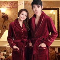 Nightgown women winter long plus velvet padded flannel autumn and winter mens bathrobe coral velvet couple bathrobe pajamas
